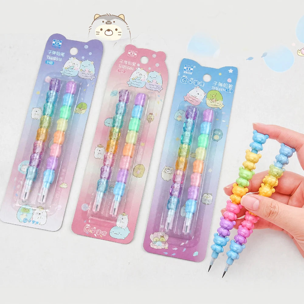 2Pcs/set Kawaii Stackable Pencils Non-Sharpening HB Pencils Cartoon Japanese Stationery Children Student Prize Gift Zpaxo