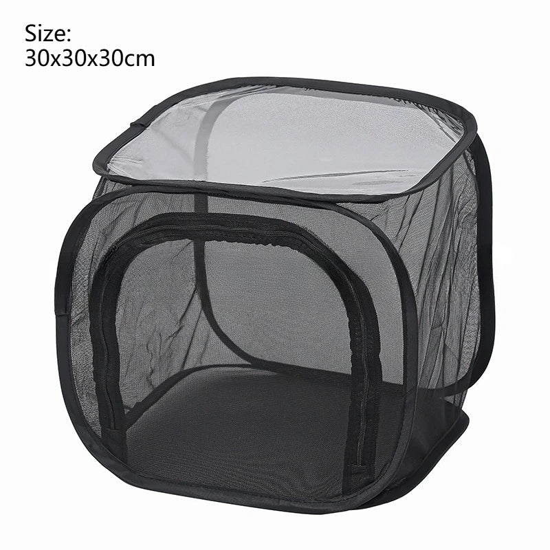 Outdoor Folding Insect Breeding Cage Butterfly Cage Hatchable Mesh Breathable Light Transmitting Insect Observation Box Cage Zpaxo BlackEdgeBlackNet S