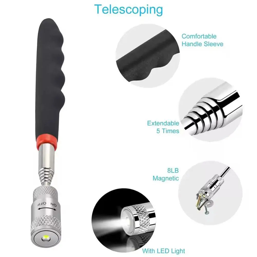 Telescopic Magnetic Pickup Tool with LED Light | Extendable Rod Magnetic Pickup Tool Zpaxo