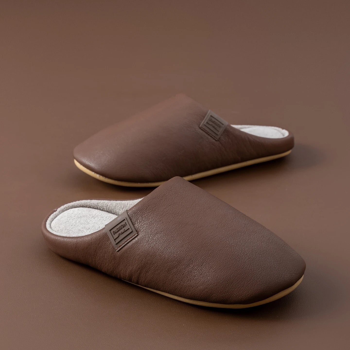 Men's Winter Slippers Fleece Lined House Shoes Waterproof PU Leather