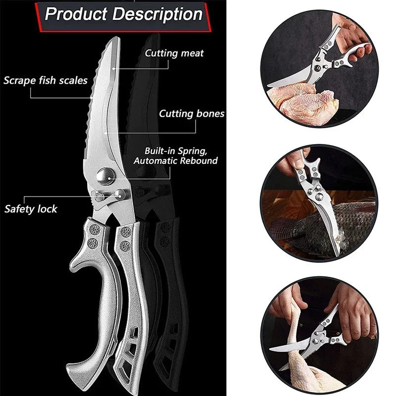 Stainless Steel Kitchen Scissors Chicken Bone Barbecue Scissors Ultra Sharp Utility Scissors Food Meat Fish Vegetables Cutter Zpaxo
