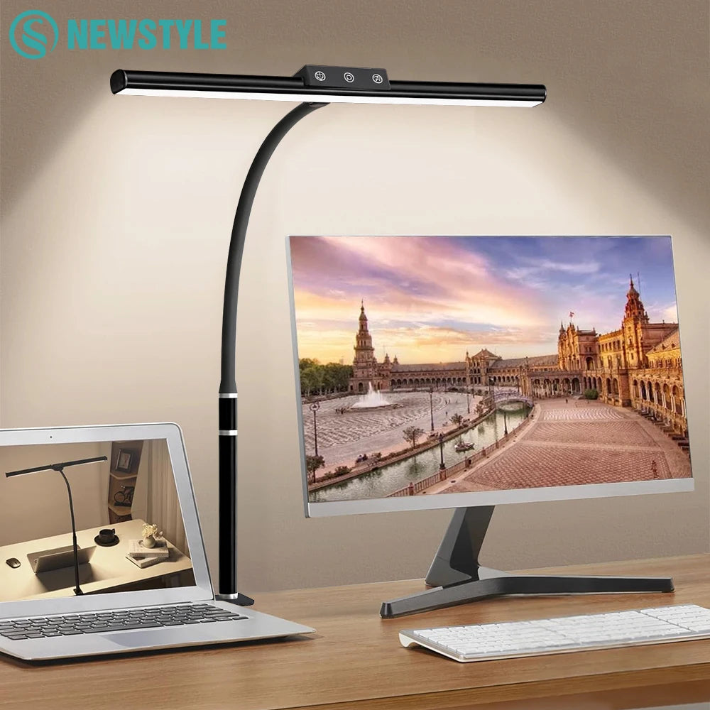 Computer Monitor LED Desk Lamp 5-Colour Temperature Stepless Dimming Flexible Gooseneck Ra80+ Eye-caring Home Reading Table Lamp Zpaxo