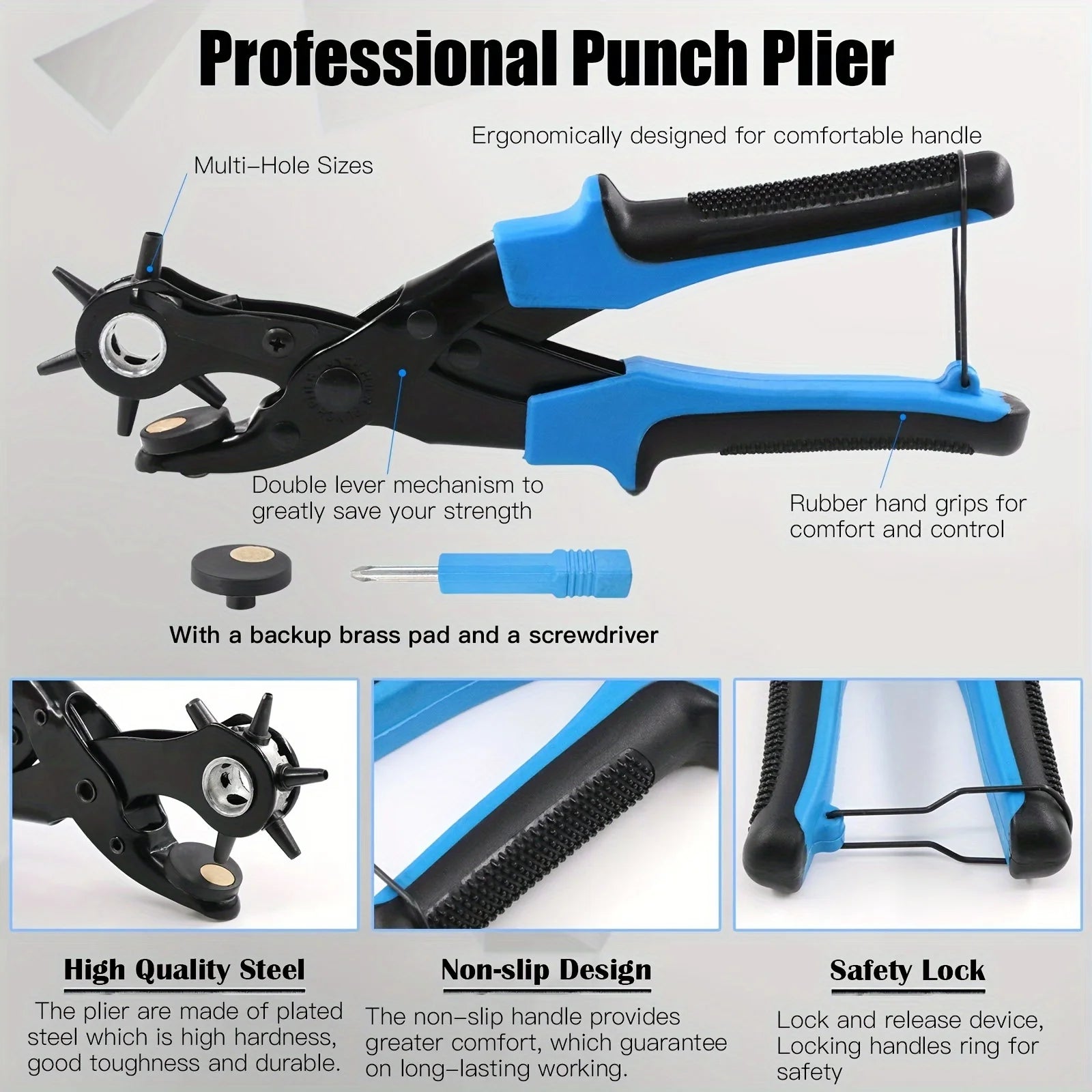 5pcs Multifunctional Belt Leather Punch Pliers, Round Hole, Flat Hole, Oval Hole Puncher, Belt Hole Puncher for Leather Zpaxo