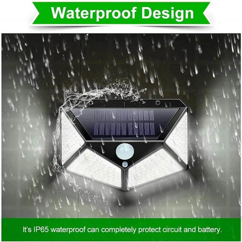 100 LED Solar Wall Light – Motion Sensor, 4-Sided, IP65 Outdoor