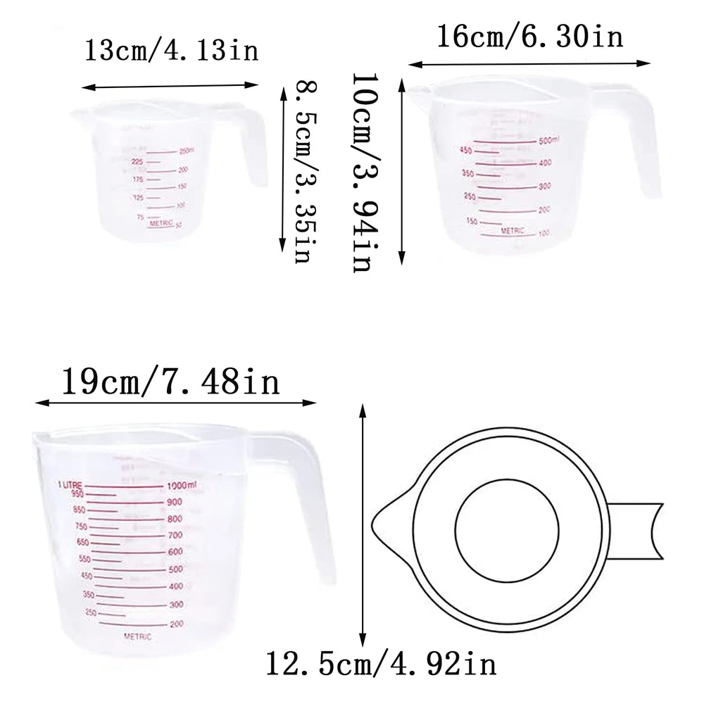 3Pcs 250/500/1000ML Plastic Measuring Cups Set Kitchen Baking Tools Liquid Measuring Tool Zpaxo