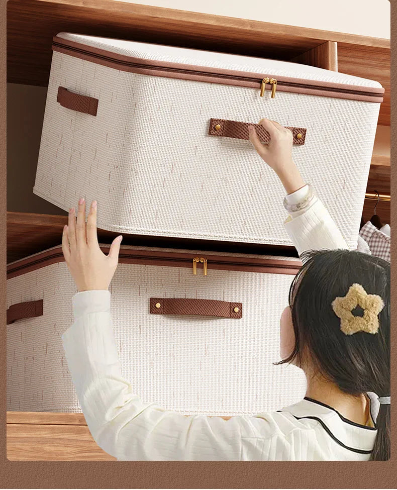 Large Household Storage Box Heavy-duty Hard Shell Cotton Linen Zipper Storage Organizer Box with Lid for Clothes Toys Blankets Zpaxo