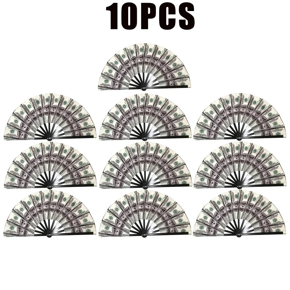 Realistic Dollar Bill Printed Handheld Fan Lightweight Plastic Zpaxo 10PCS