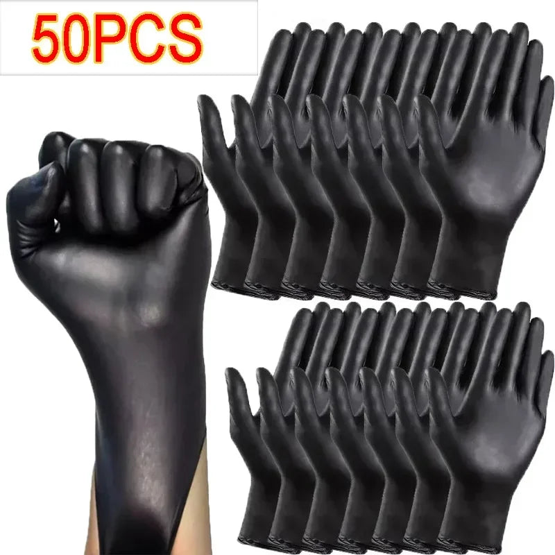 10/30/50/100PCS Disposable Gloves Black Nitrile Gloves for Work Latex Free Home Cleaning Glove Textured Mechanic Tattoo Hair Dye Zpaxo 50PCS-25pairs L