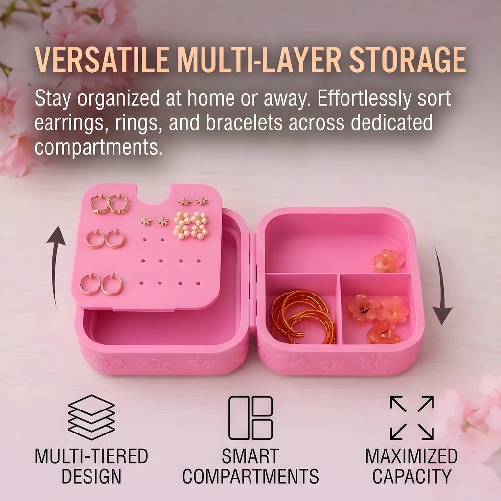 Portable 3D Printed Jewelry Box Mini Travel Organizer Case Cute Pink