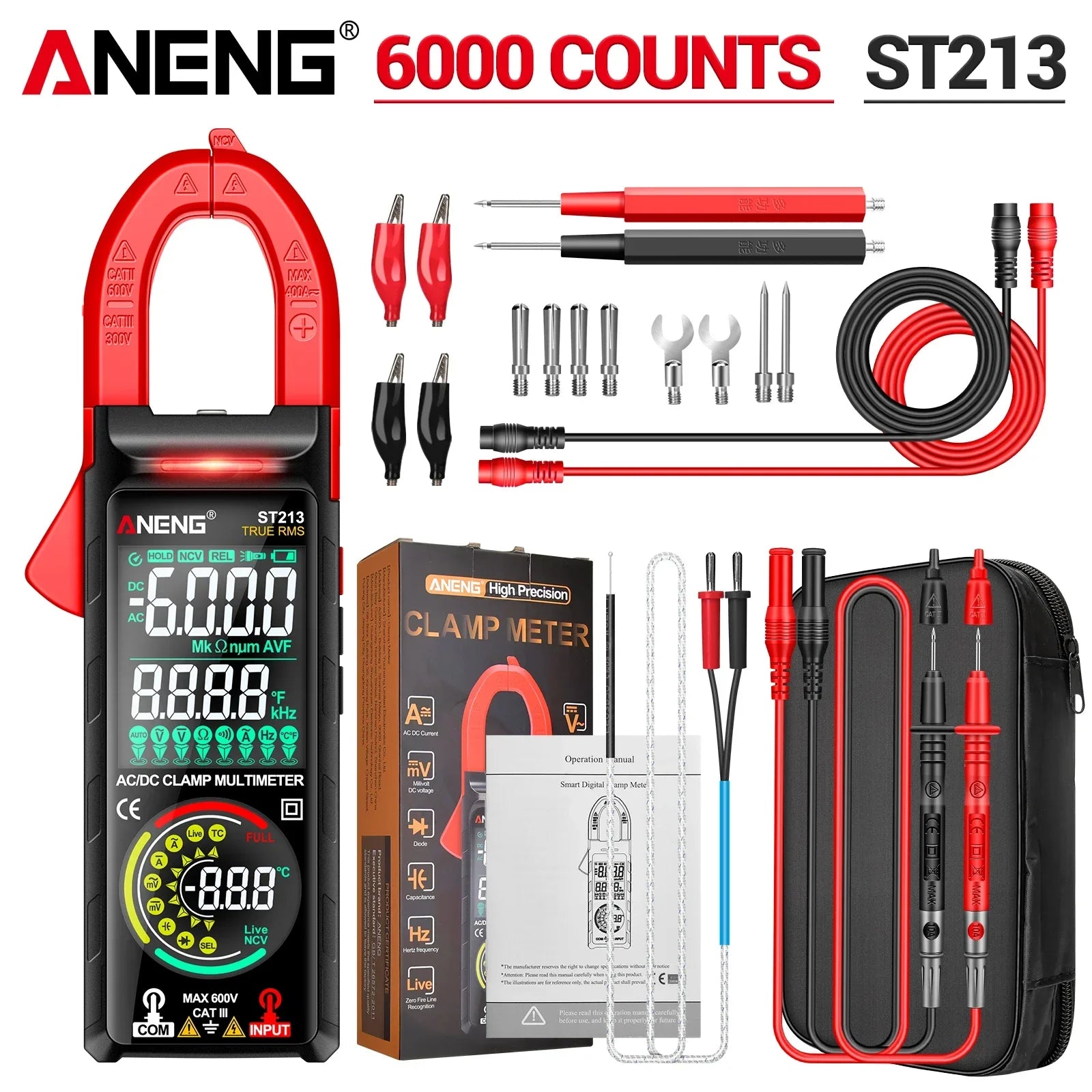 ANENG ST213 Smart Clamp Meter Multimeters 6000 Capacitance Hz