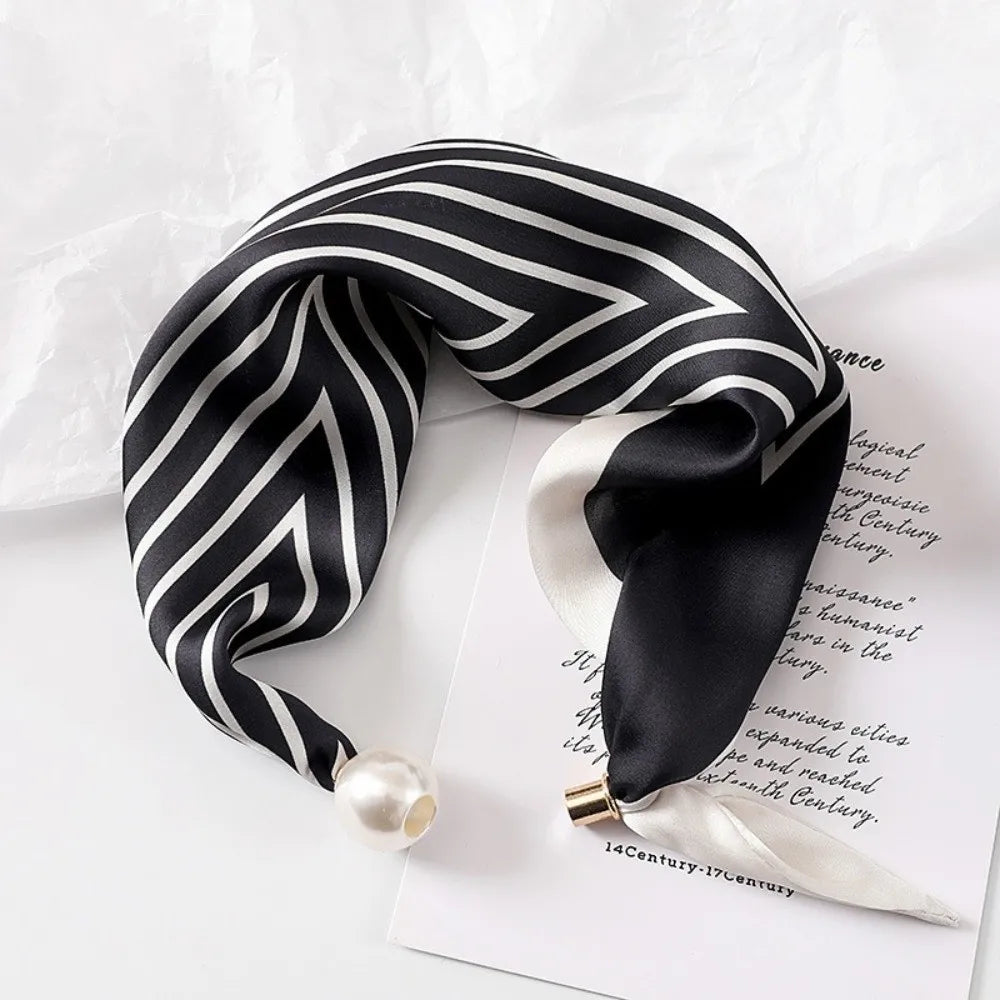 New Pearl Buckle Silk Scarf Thin Printed Neck Scarf Lightweight Soft Neckerchief Women Zpaxo 06