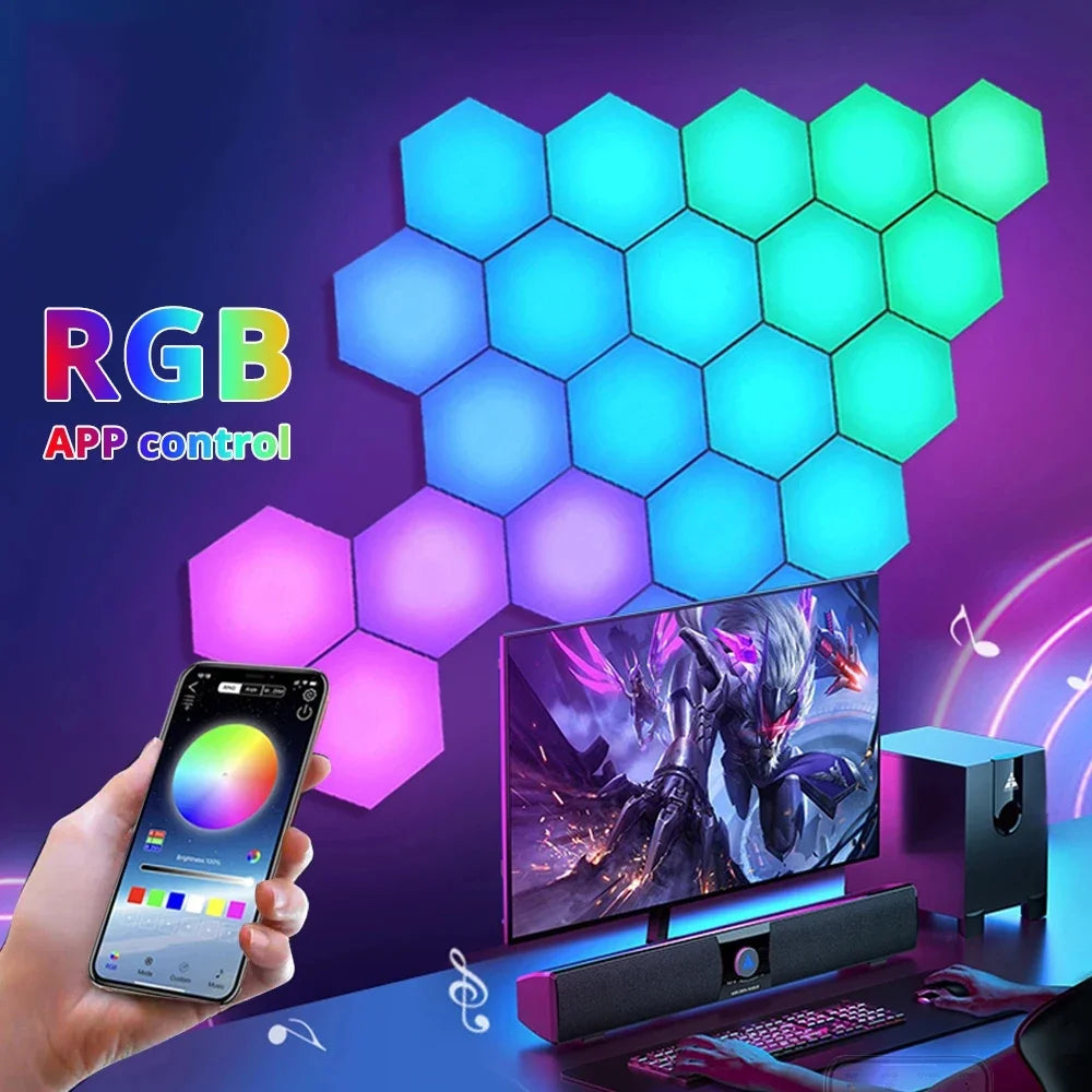 Smart LED RGB Wall Lights APP & Bluetooth Control Hexagonal Quantum Night Lamp Creative Home Decor for Room Zpaxo