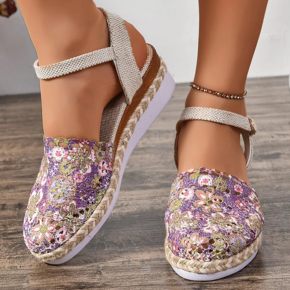 2026 Summer Women's Hollow Wedge Thick-soled Shoes Buckle Designer