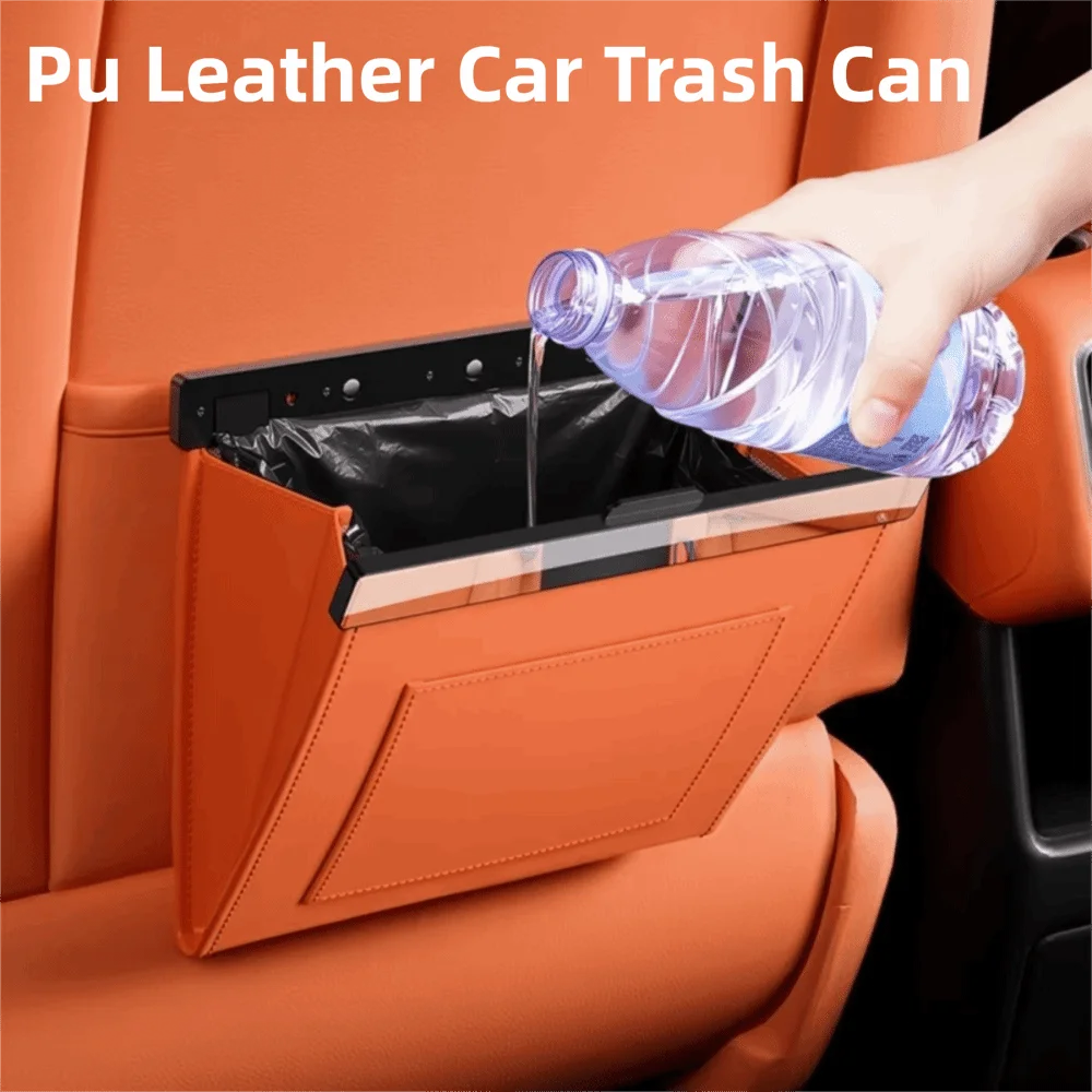 Waterproof Car Garbage Bag Leather Storage Pocket Magnetic Adsorption Storage Bag Garbage Bin Space Saving Zpaxo