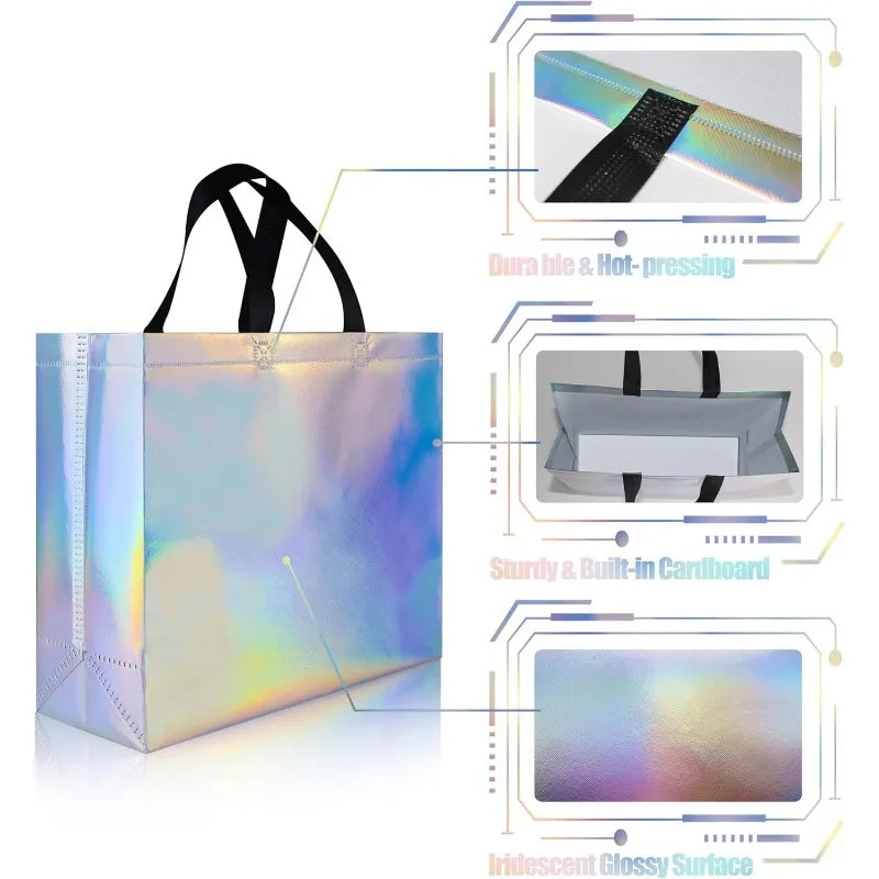 Iridescent Gift Bags with Handles – Shimmer Tote 5/10/15 PCS