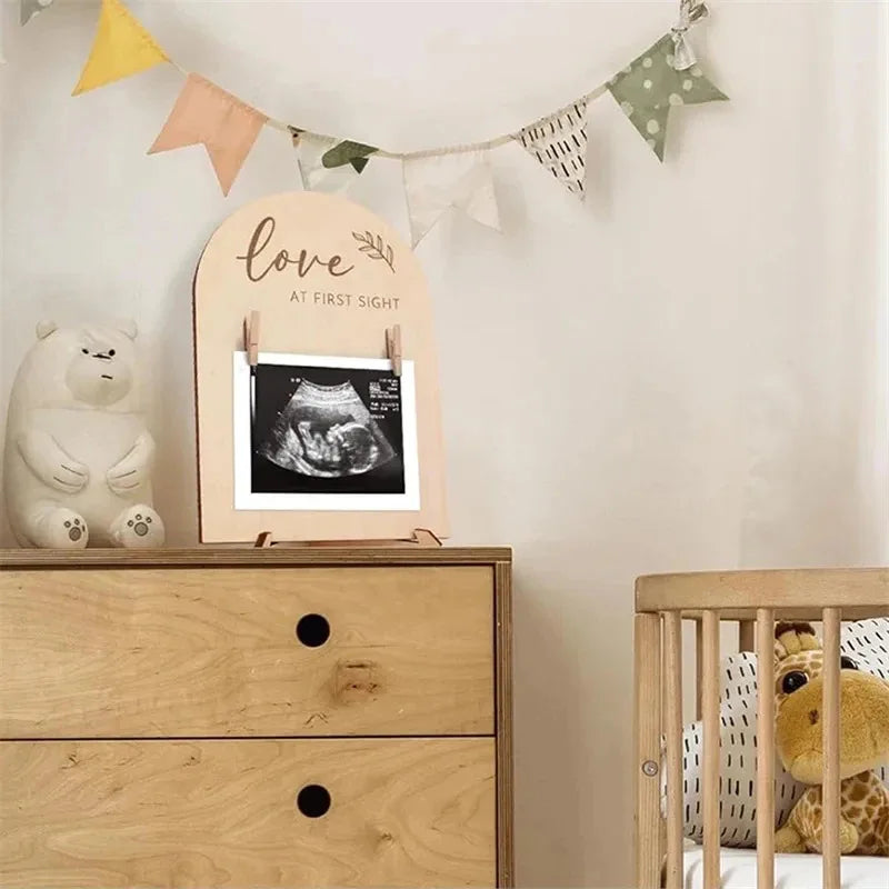 Mom Baby Photo Frame Ultrasonic Design Wooden Ornament Announcement