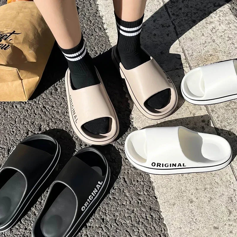 Summer Women Man Solid Letter Mens Slippers Shoe Woman Thick Sole