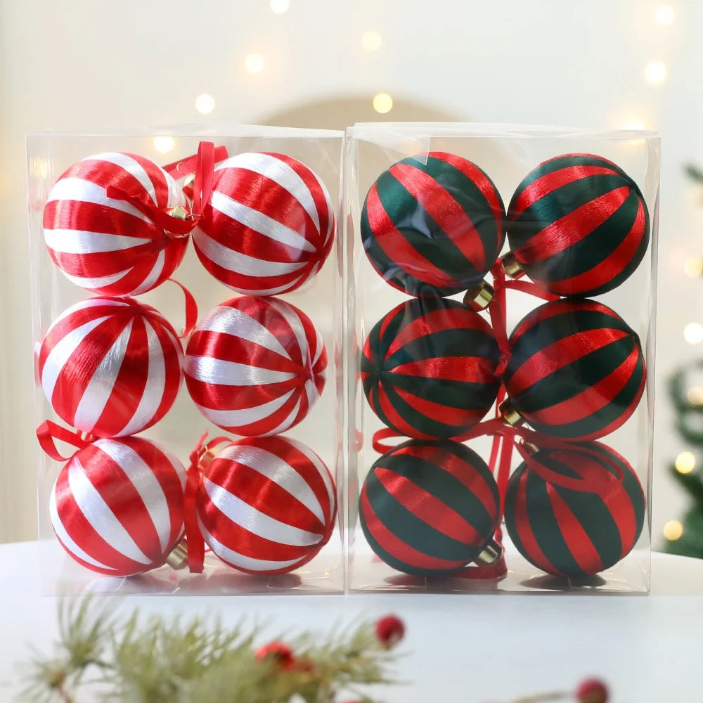 6-Pack 8cm Red & White Striped Christmas Ball Ornaments Christmas Ornaments Zpaxo