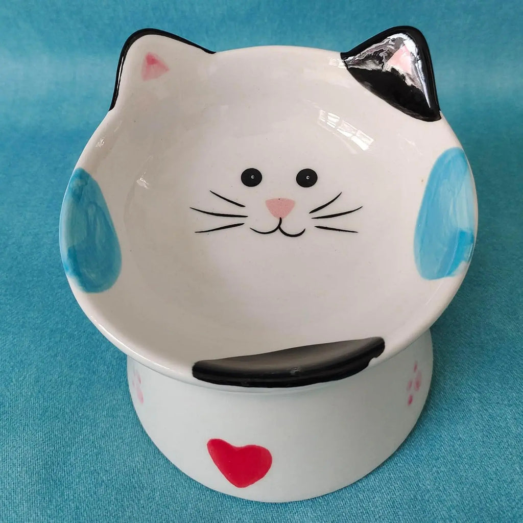 Cute Ceramic Raised Cat Bowls Elevated Design 15 Tilted Feederprotect
