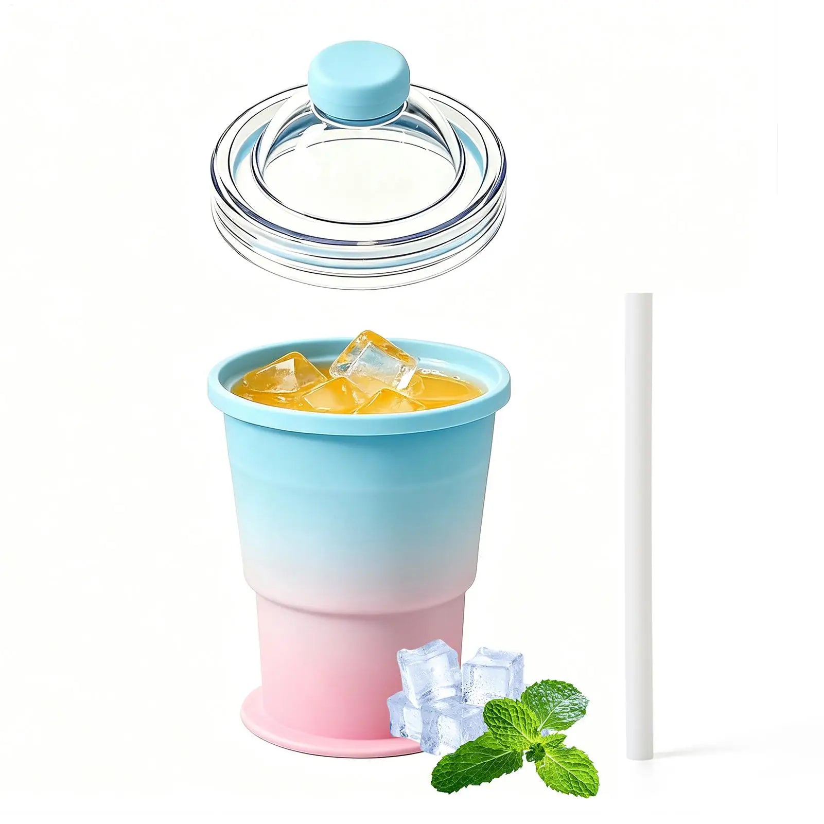 Foldable Ice Tray Cup Silicone Mold Straw Portable Iced Coffee Maker