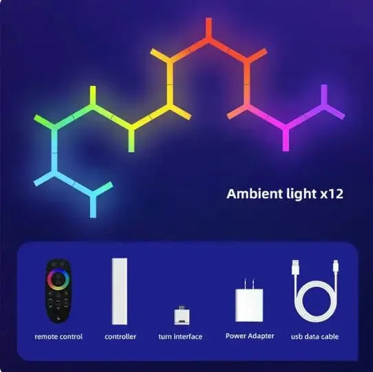 WIFI APP Smart Lamp Tuya Music Rhythm Control Splicing Ambient Quantum Lights LED Night Light for Game Room Bedroom Decoration Zpaxo 12PCS Set AU Plug