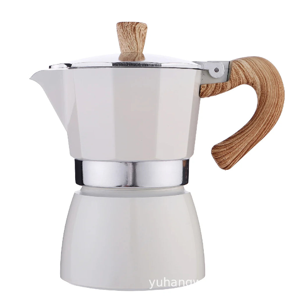 Vintage Wooden Handle Moka Pot – 150ml/300ml Espresso Maker Stovetop Moka Pot Zpaxo WHITE-300ml