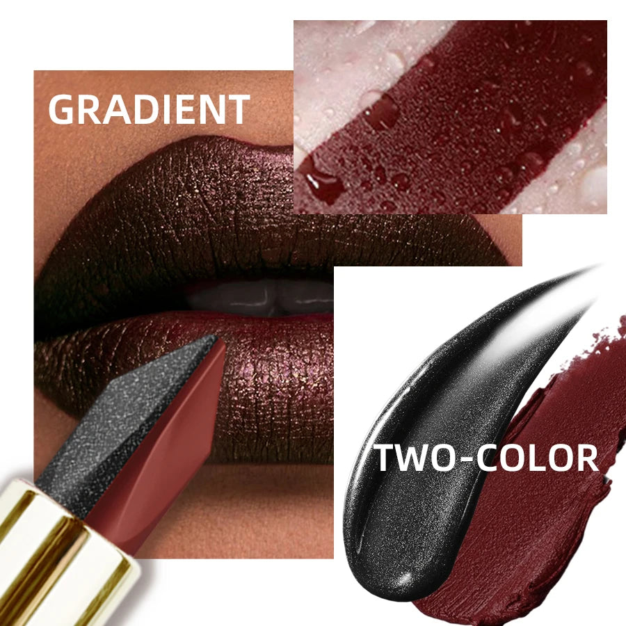 Two Tone Glitter Matte Lipstick Purple Black Lip Stick Discolocration