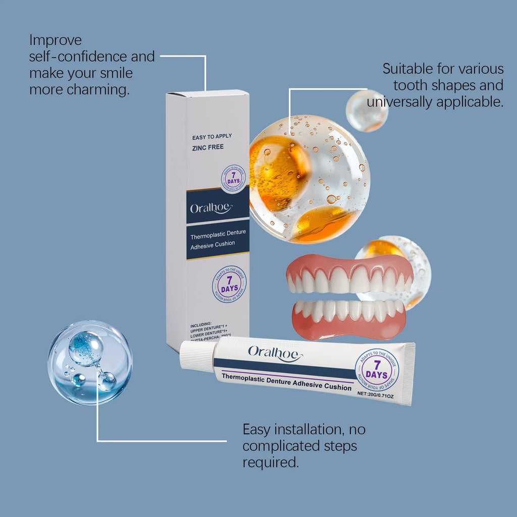 Soft Silicone Dentures Kit Thermoplastic Denture Adhesive Dental Veneers Missing Broken Tooth Filling Gap False Teeth Full Set Zpaxo