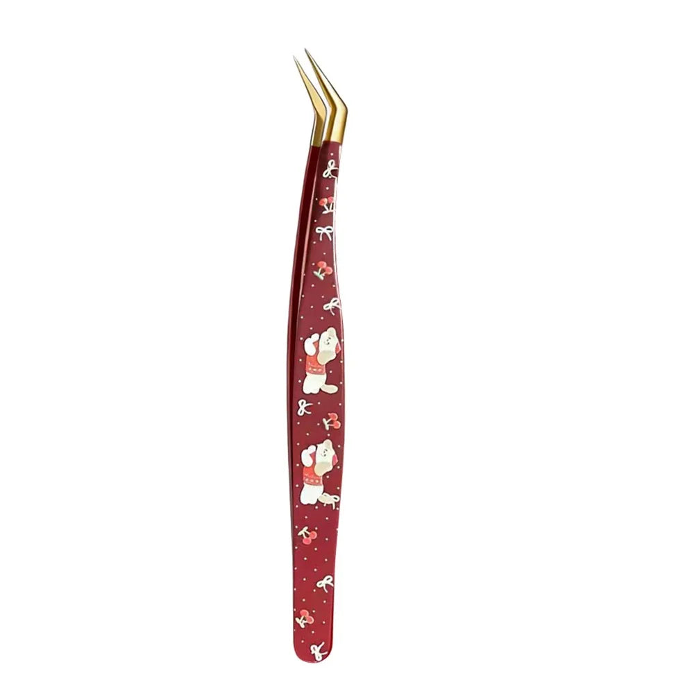 Stainless Steel Curved Stickers Tweezers Anti-static Cartoon Lashes Extension Tweezer High Precision Eyelash Curler Zpaxo Style 1