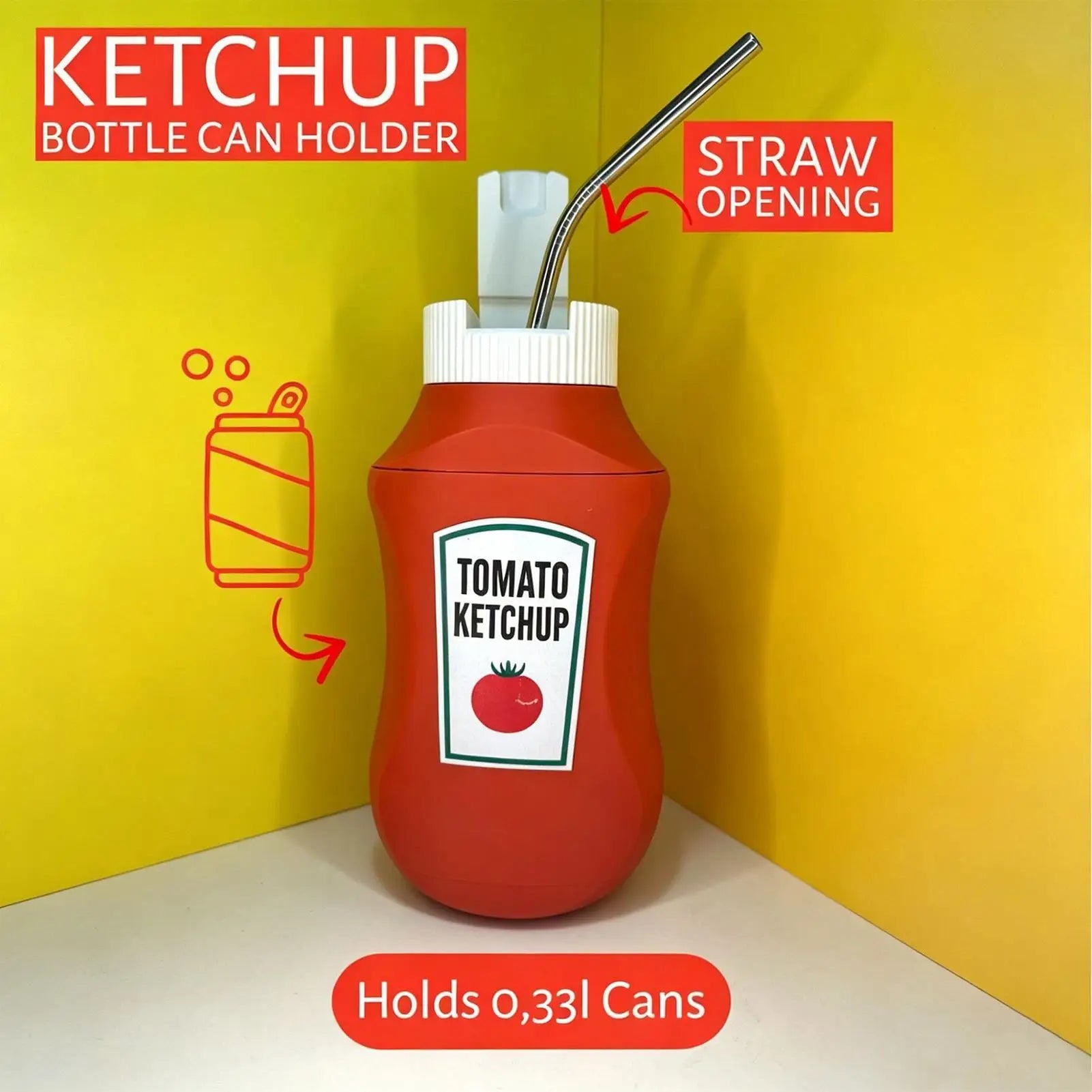Soda Can Sleeve Non-Slip Novelty Bottle Holder Fit 330 ML Tomato Sauce Bottle Shape Beer Can Sleeve for Coffee Soda Water Cooler Zpaxo