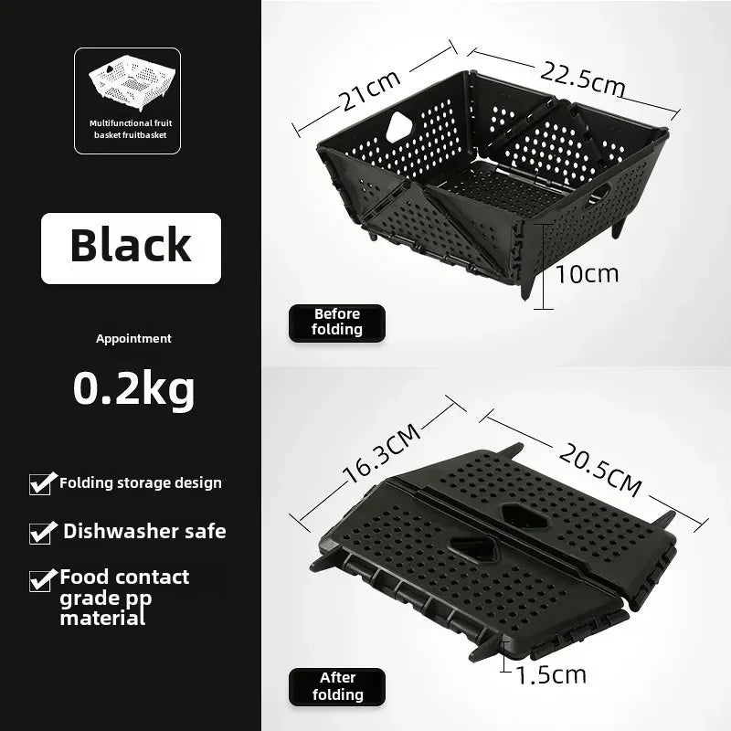 Hot Drain Basket, Fruit Basket, Foldable Plastic, Large Capacity, Raised Tiptoe, Household Kitchen, Vegetable Washing Basket Zpaxo