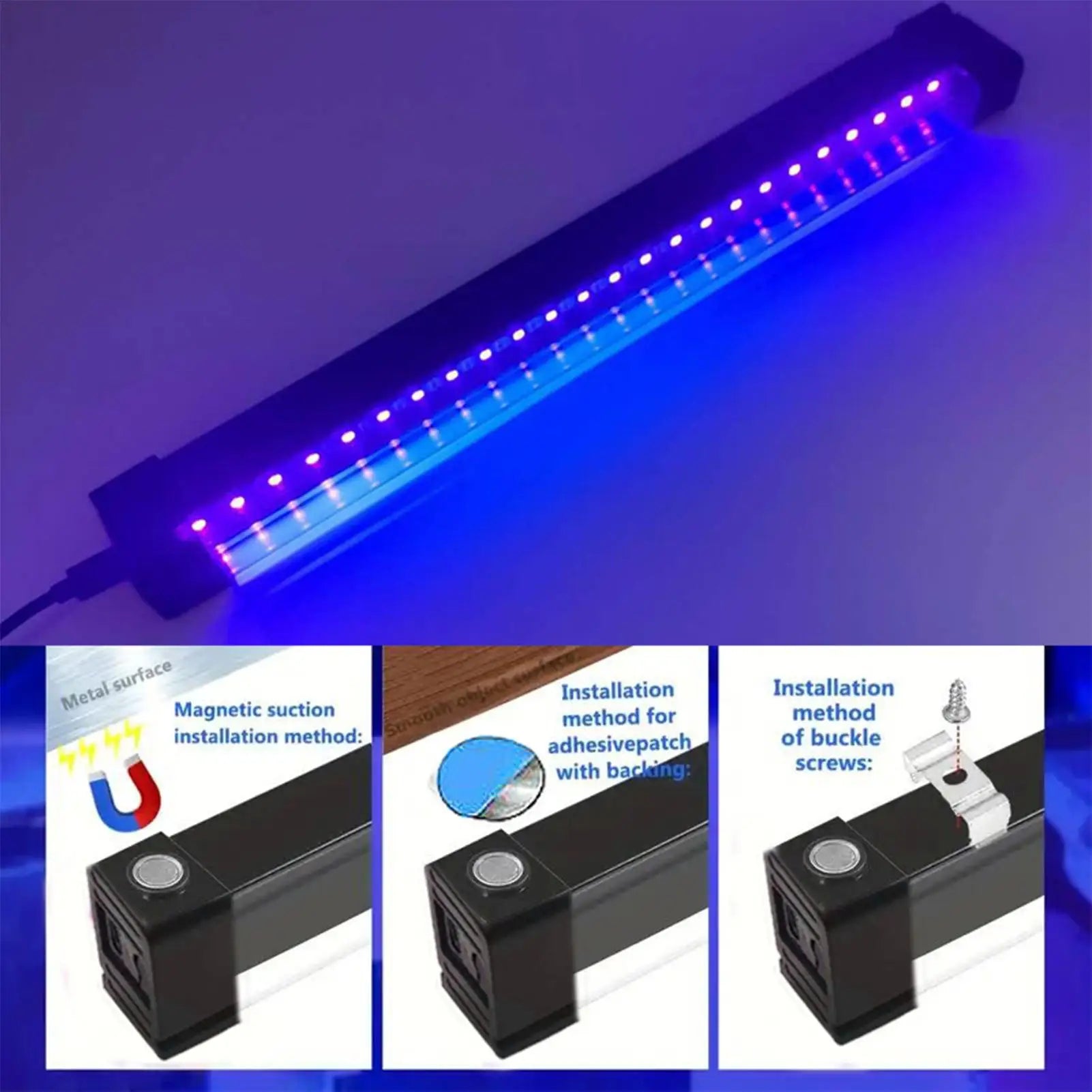 9W Magnetic Black Light Bar Portable UV Lamp USB Fluorescent Strip
