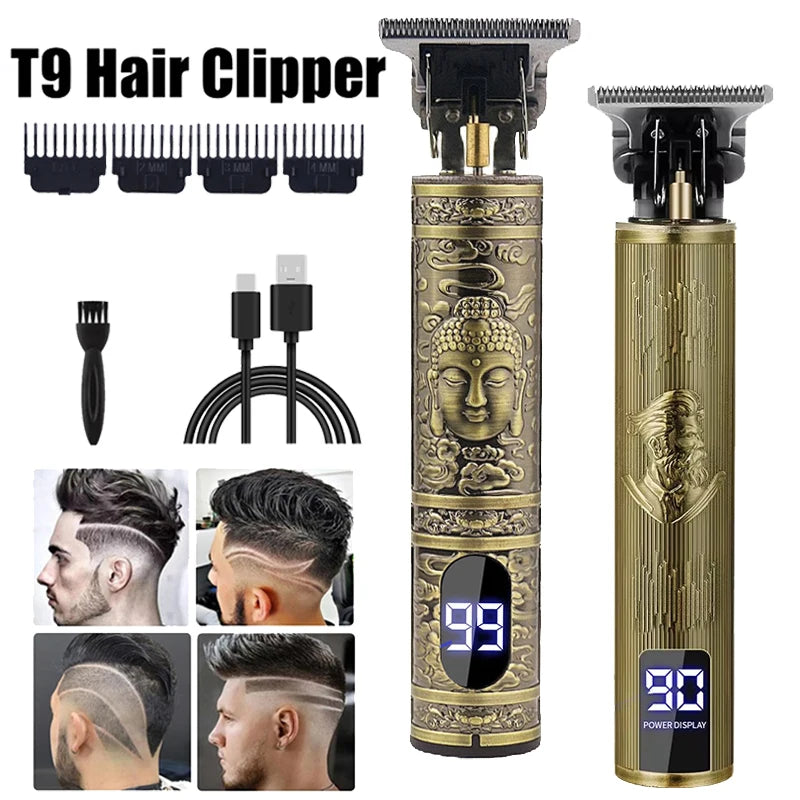 Professional Hair Cutting Machine Vintage T9 Hair Clipper Cutting Machine For Men Shaver Trimmer Rechargeable Carving Mark Razor Zpaxo