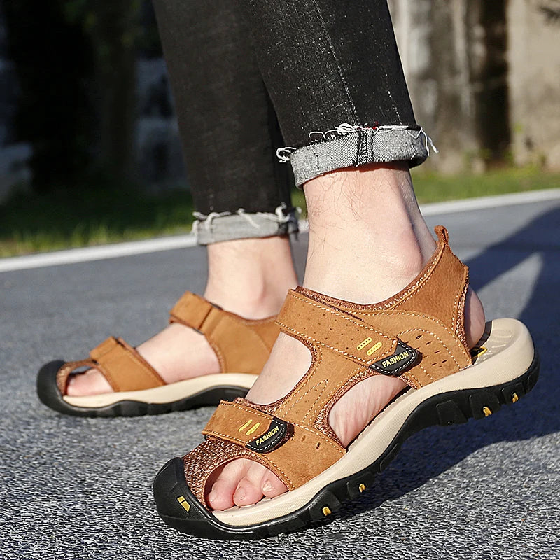 Summer Men Sandals Leather Mens Casual Shoes Outdoor Beach Roman Zpaxo