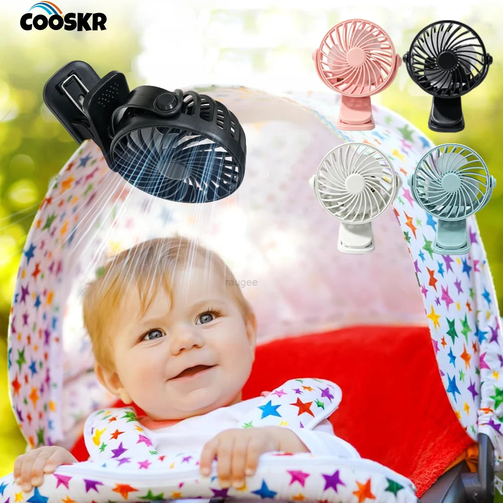 Mini Portable Stroller Fan Small Clip Rechargeable 360 Hanging Home