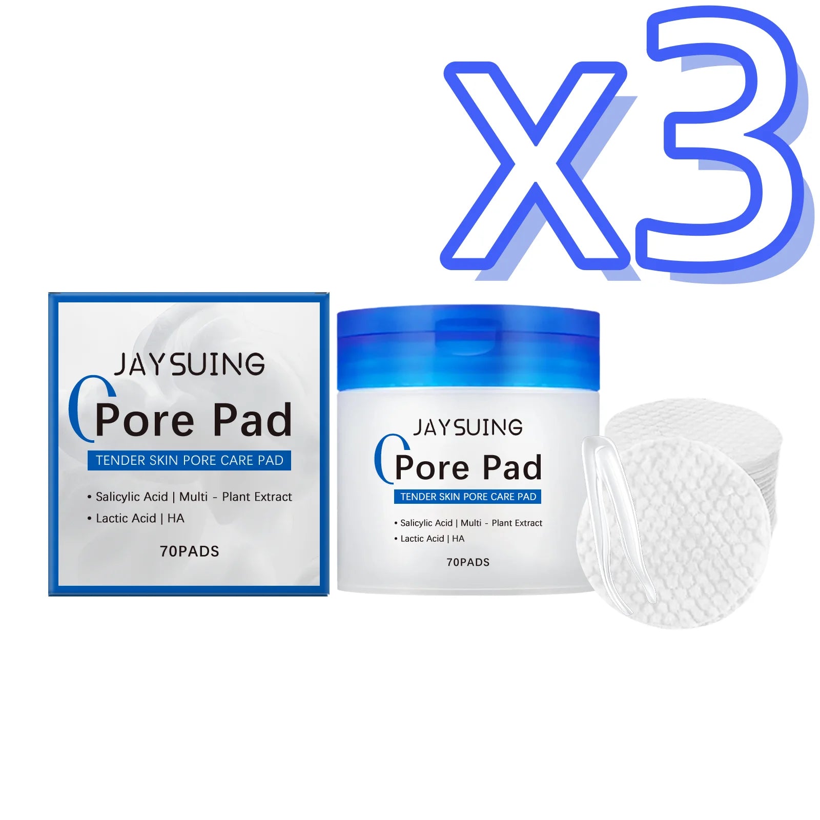 Jaysuing Hyaluronic Acid Exfoliating Cotton Pads 70 Pcs Exfoliating Face Pads Zpaxo 70pcs Boxed X 3PCS