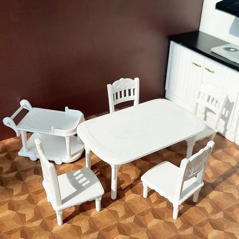 1 12 Dollhouse Miniature Plastic Food Cart Table Chair Model Zpaxo White