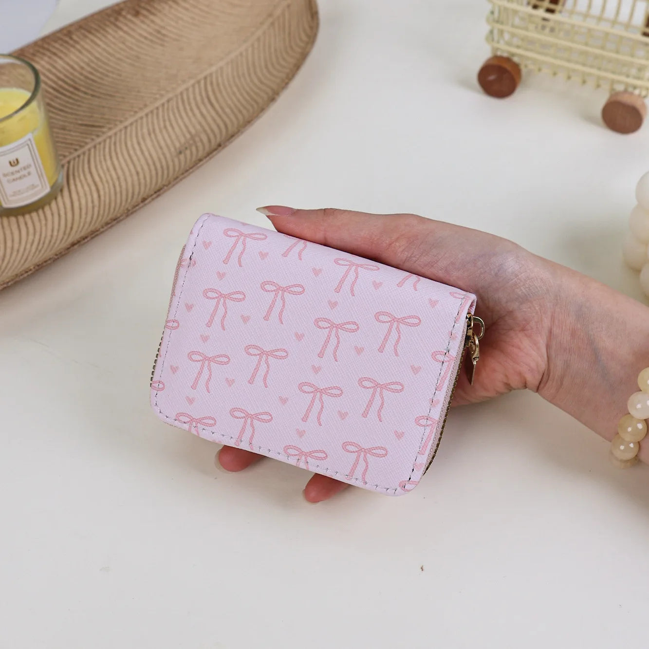 Women's Bowknot Card Holder – Cute Mini Coin Purse Multi-Slot Mini Card Holder Wallet Zpaxo light pink