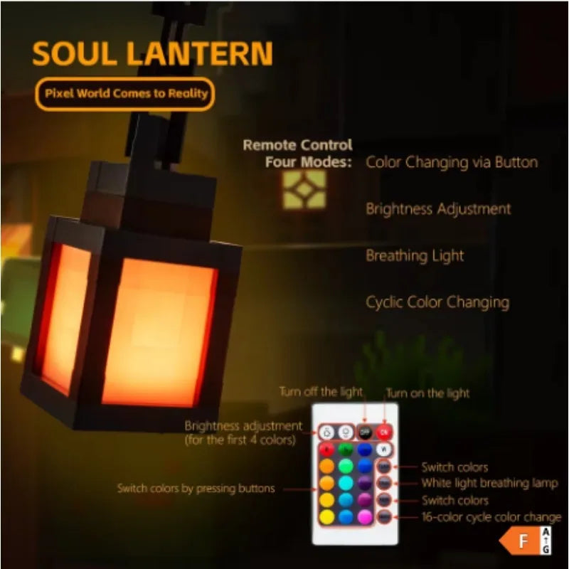 Pixel Lantern Night Light – 16 Color LED Mood Light & Remote