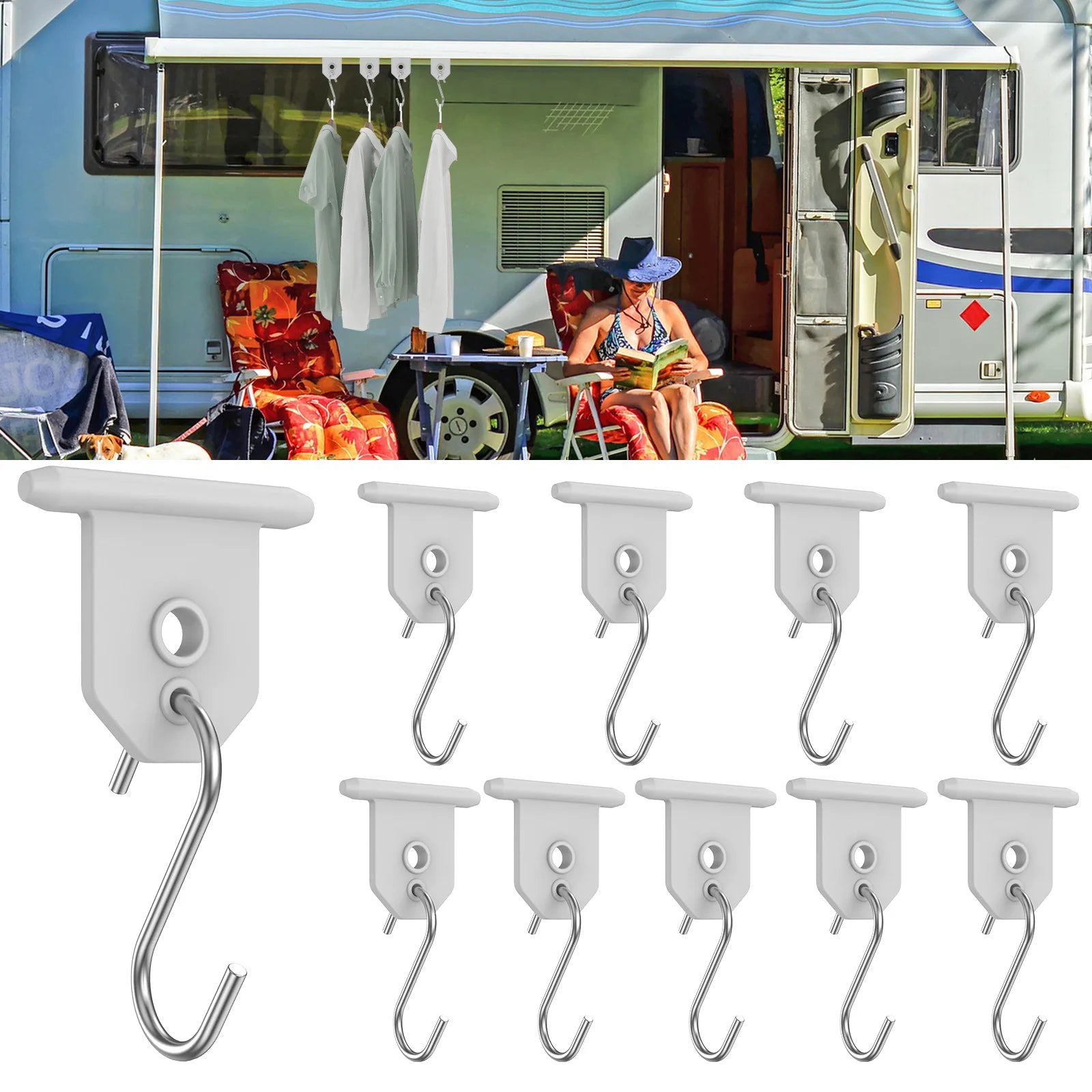 10Pcs Sturdy Awning Hooks for RV S Shaped Camping Awning Hooks Metal Party Light Hangers Hats Outdoor Camper Hanging Accessories Zpaxo