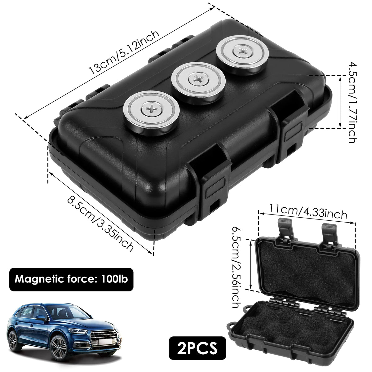 1/2Pcs Magnetic Key Holder Under Car Hide Key Box Waterproof Key Hider Rustproof Multifunctional Box for Spare Key GPS Locator Zpaxo 2PCS-3 magnets