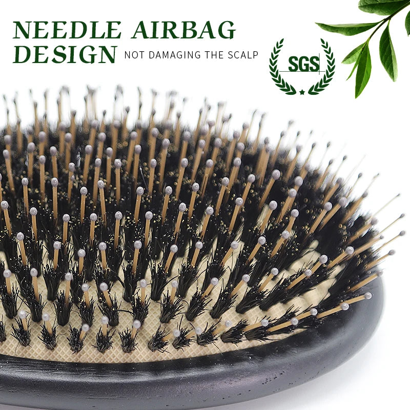BOOMSLIFE Black Boar Bristle Mix Nylon Hair Brush Women Custom Massage Sclap USA Oak Wood Hair Comb for Hair Barber Accessories Zpaxo
