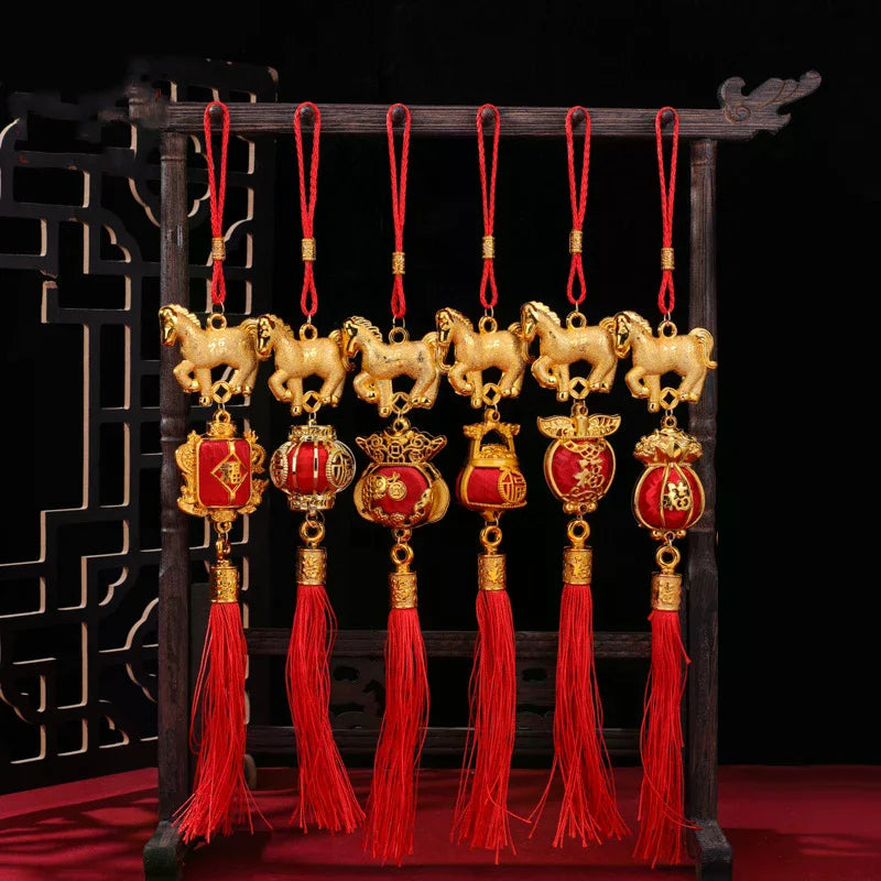 1/10Pcs 2026 Year Of The Horse Wall Hanging Car Ornament Chinese New Year 3D Horse Lantern Red Gold Pendant Lucky Decor Gifts Zpaxo