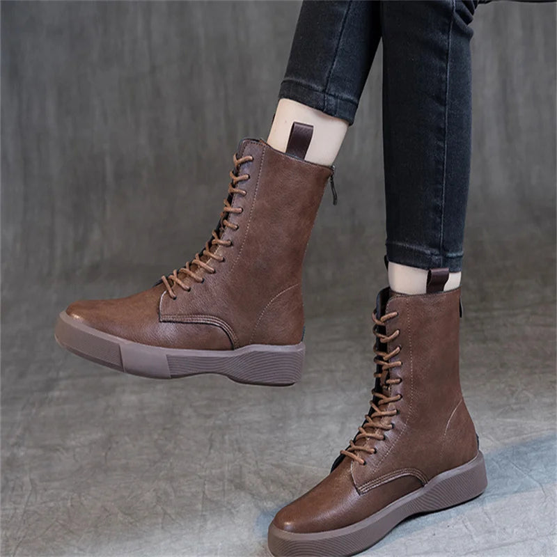 Large Women's British 2023 Autumn Winter Flat Bottom Retro Medium Zpaxo