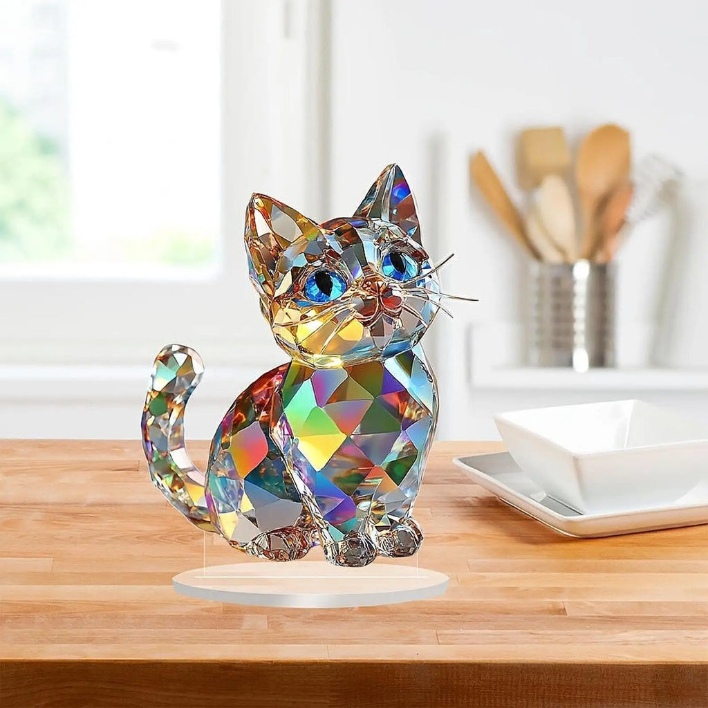 Miniature Acrylic Cat Statue – Modern Kitten Figurine Decor Cat Figurine Decor Zpaxo