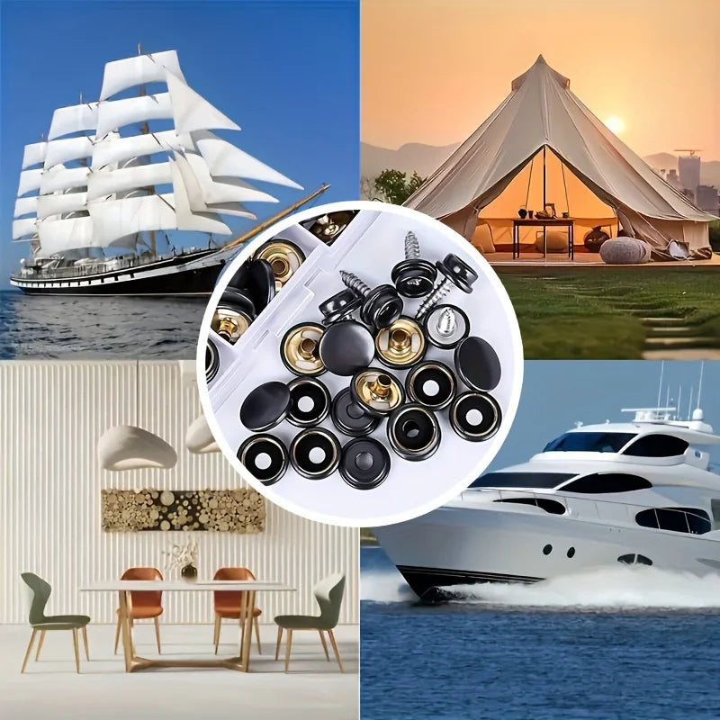 62 pcs Black Stainless Steel Marine Canvas Repair Kit With Fixing Tools, Canvas Fasteners, Buckle Kit, Heavy-duty Buckle 15mm Zpaxo