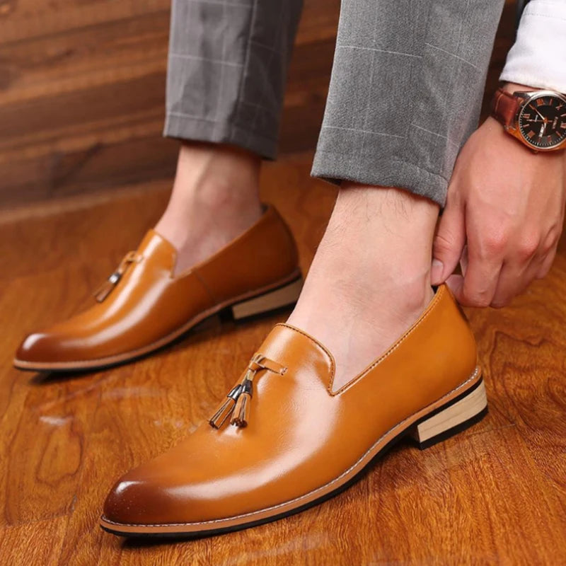 Mens Pointed Toe British Business Formal Dress Shoes Slip Leather Big Zpaxo