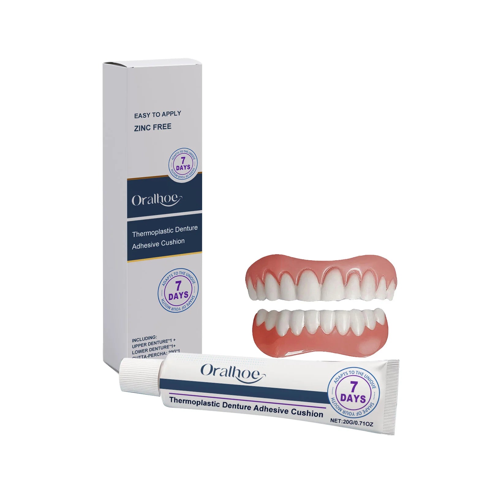 Soft Silicone Dentures Kit Thermoplastic Denture Adhesive Dental Veneers Missing Broken Tooth Filling Gap False Teeth Full Set Zpaxo 1set boxed
