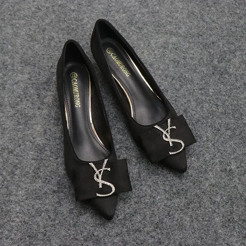 Pointed flat shoes for women spring autumn 2023 new shallow cut rhinestone flat heel versatile suede comfortable ladies' shoes Zpaxo