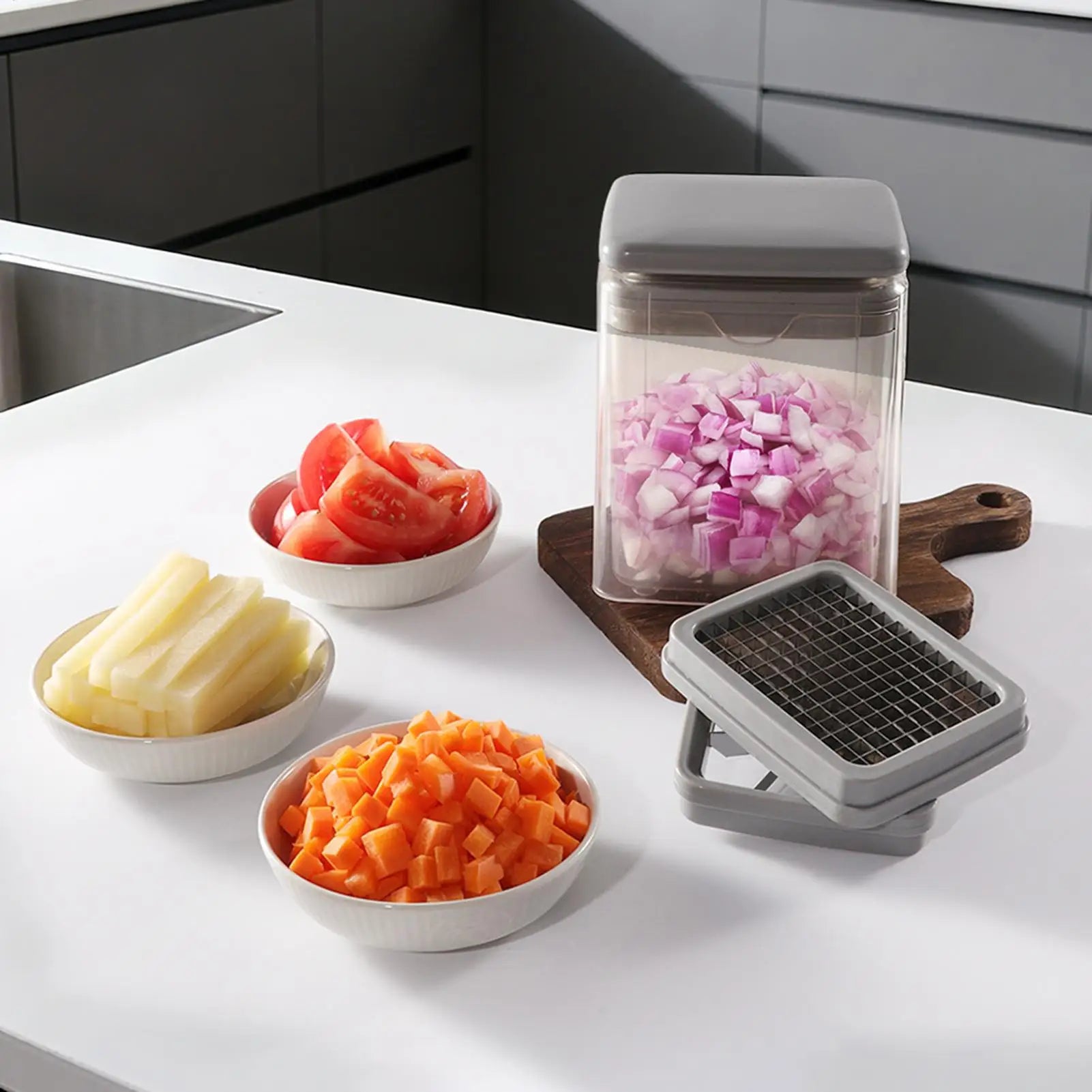 Vegetable Chopper 4-in-1 Manual Multifunctional Cutter with Container Chopper Vegetable Cutter for Ginger Onion Carrot Tomato Zpaxo